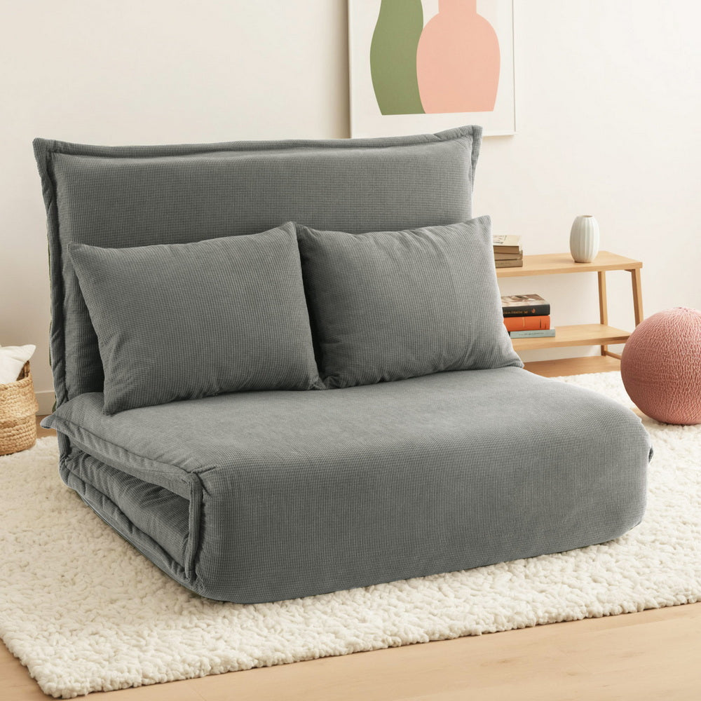 Floor Lounge Sofa Bed Foldable 2 Seater Grey
