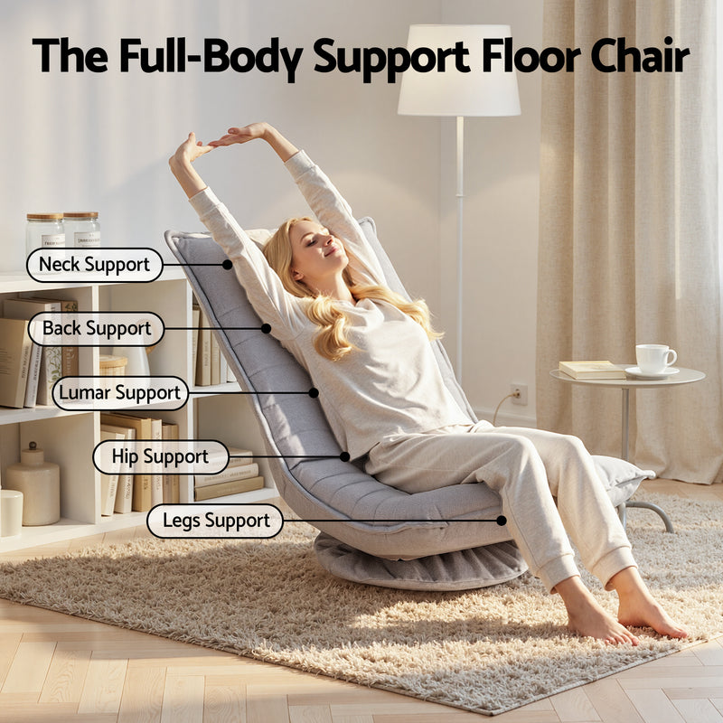 Artiss Swivel Floor Chair 5-Position Adjustable Foldable Lounge – Grey