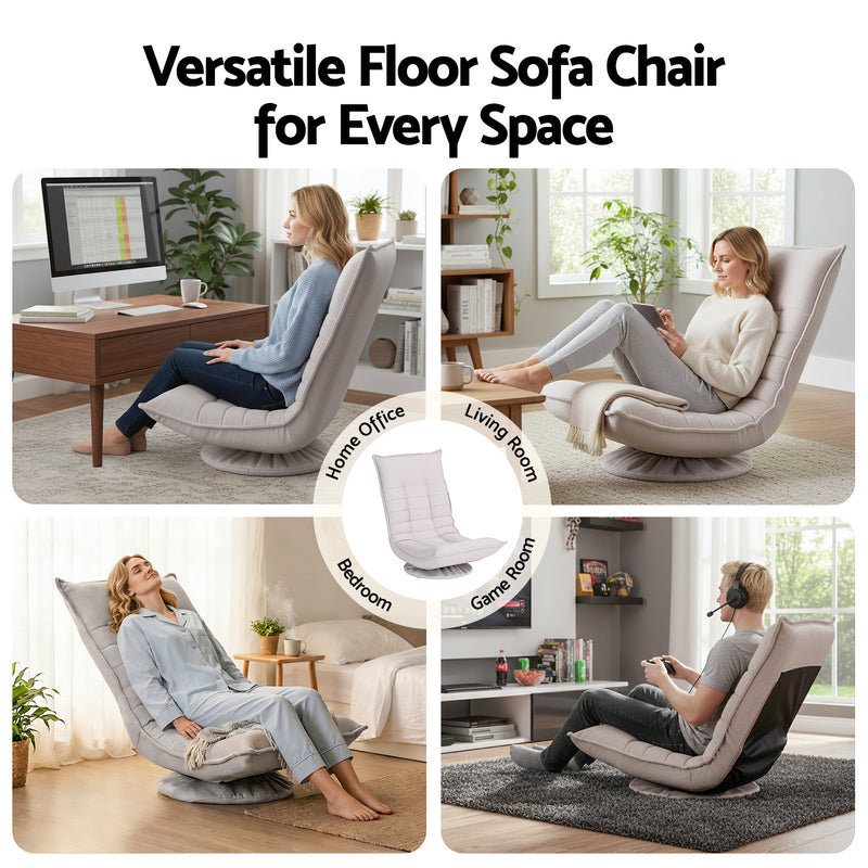 Artiss Swivel Floor Chair 5-Position Adjustable Foldable Lounge – Grey