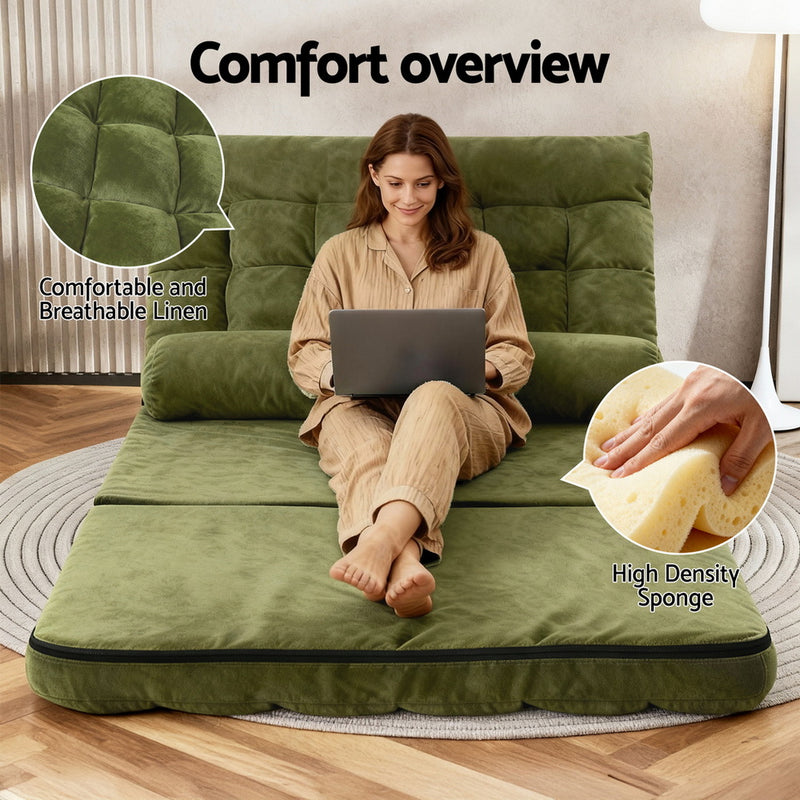 Lounge Sofa Bed 2 seater Green Fabric