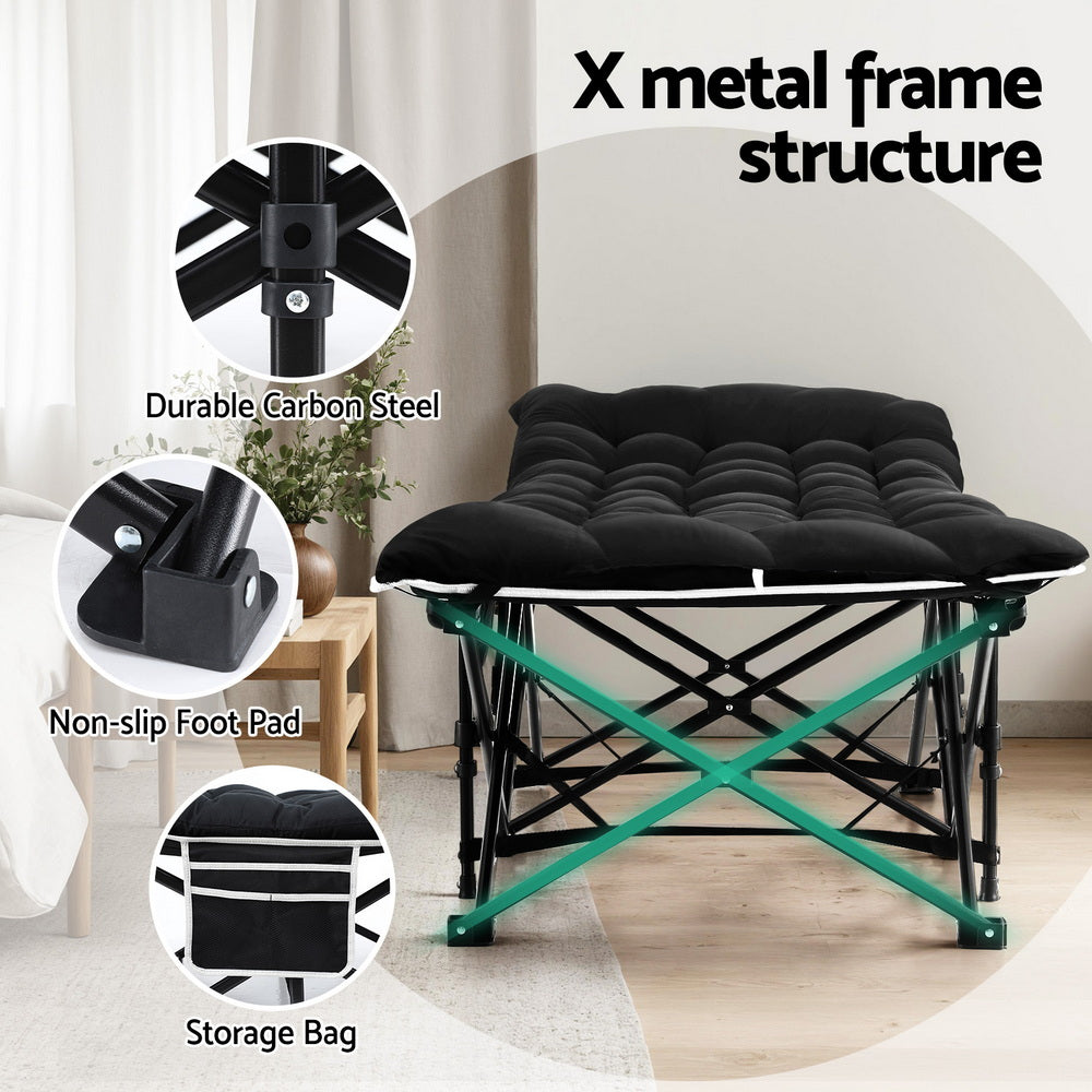 Folding Bed With Mattress Heavy Duty Black 185CM