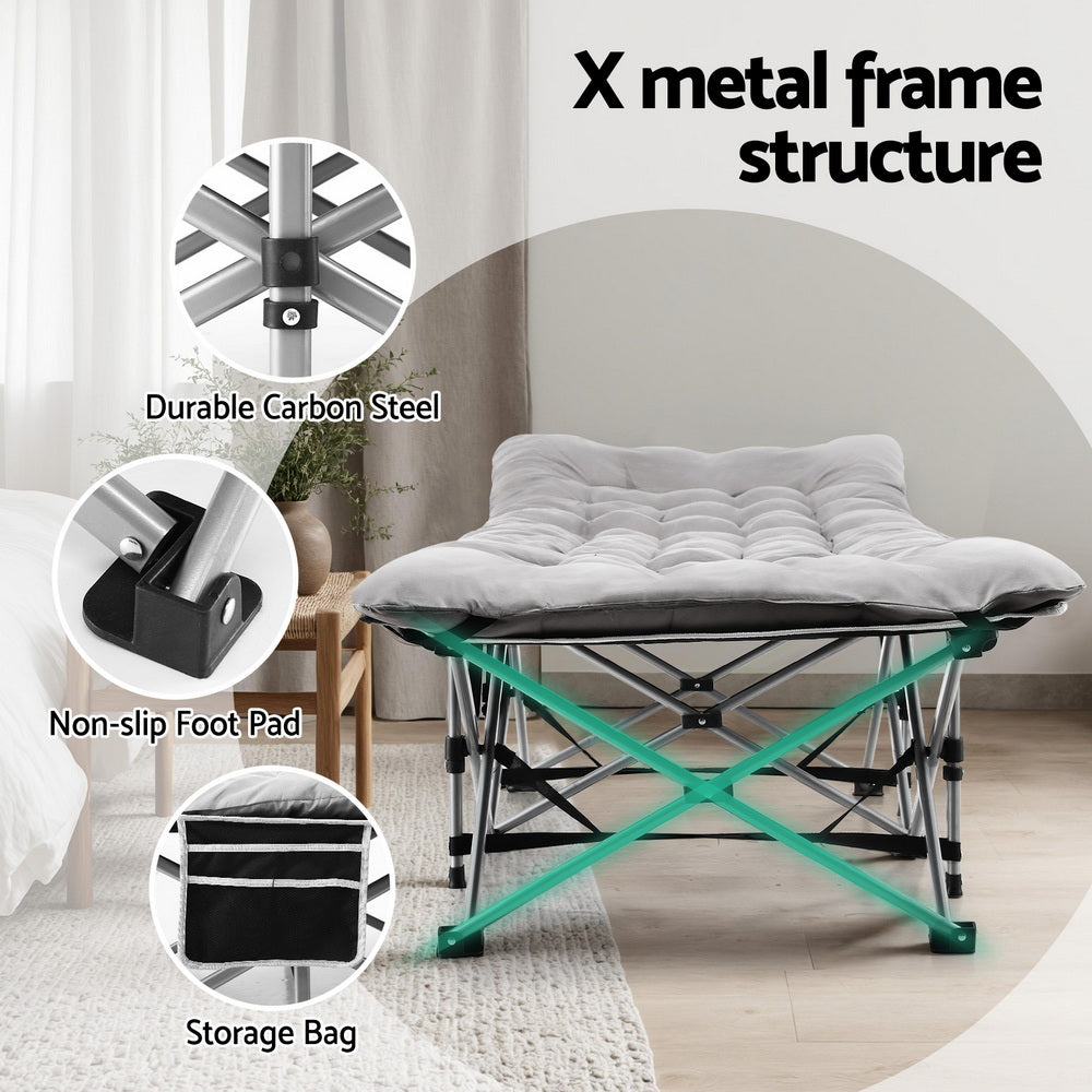 Folding Bed With Mattress Heavy Duty Grey 185CM