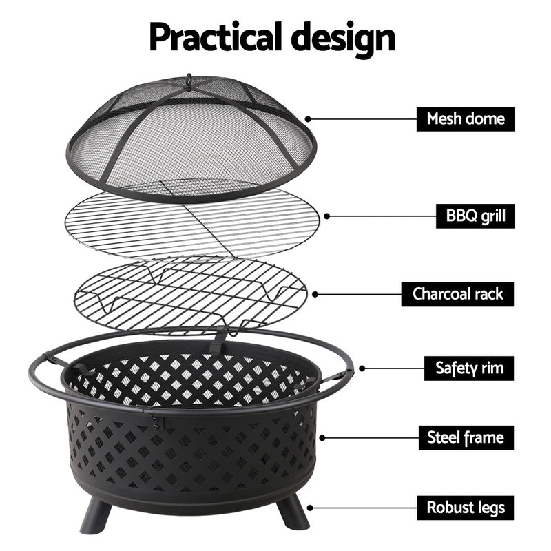 Grillz 76cm Fire Pit BBQ Grill