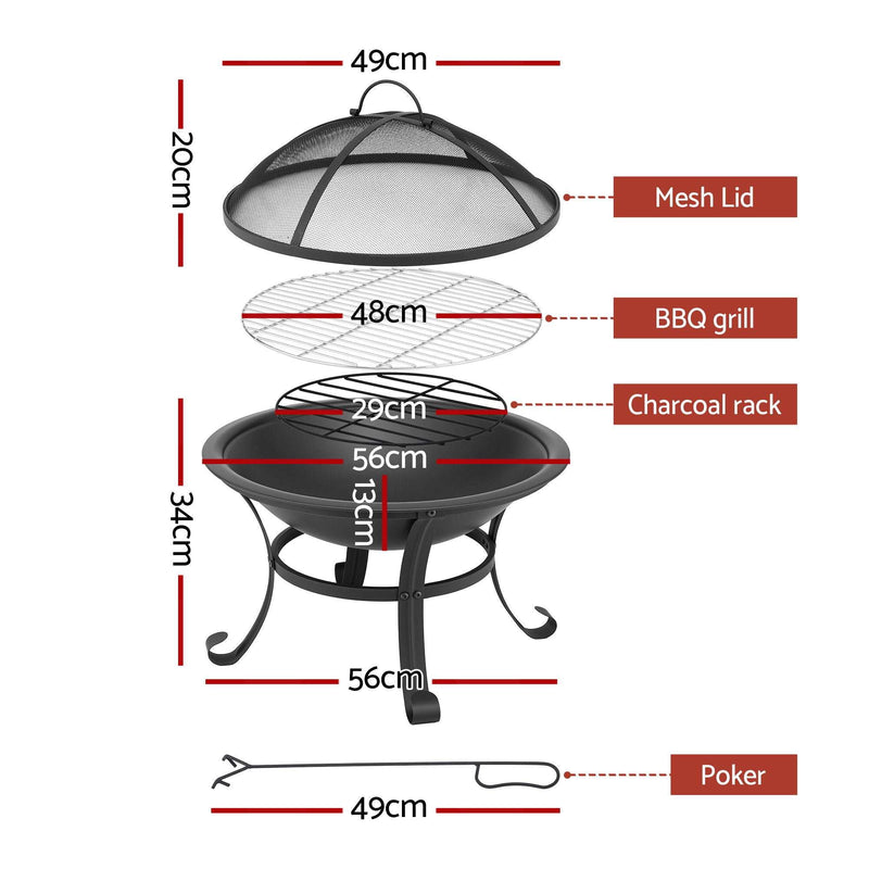 Grillz Outdoor Fire Pit BBQ with Poker