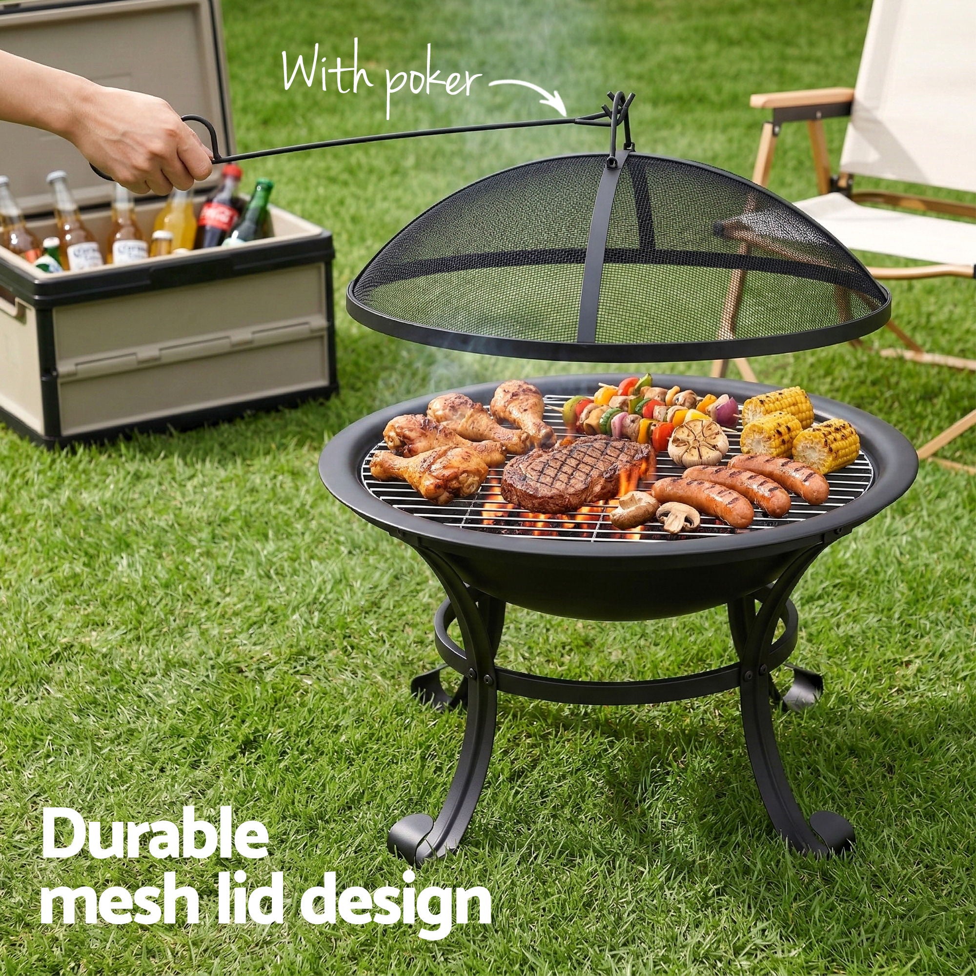 Grillz Outdoor Fire Pit BBQ with Poker