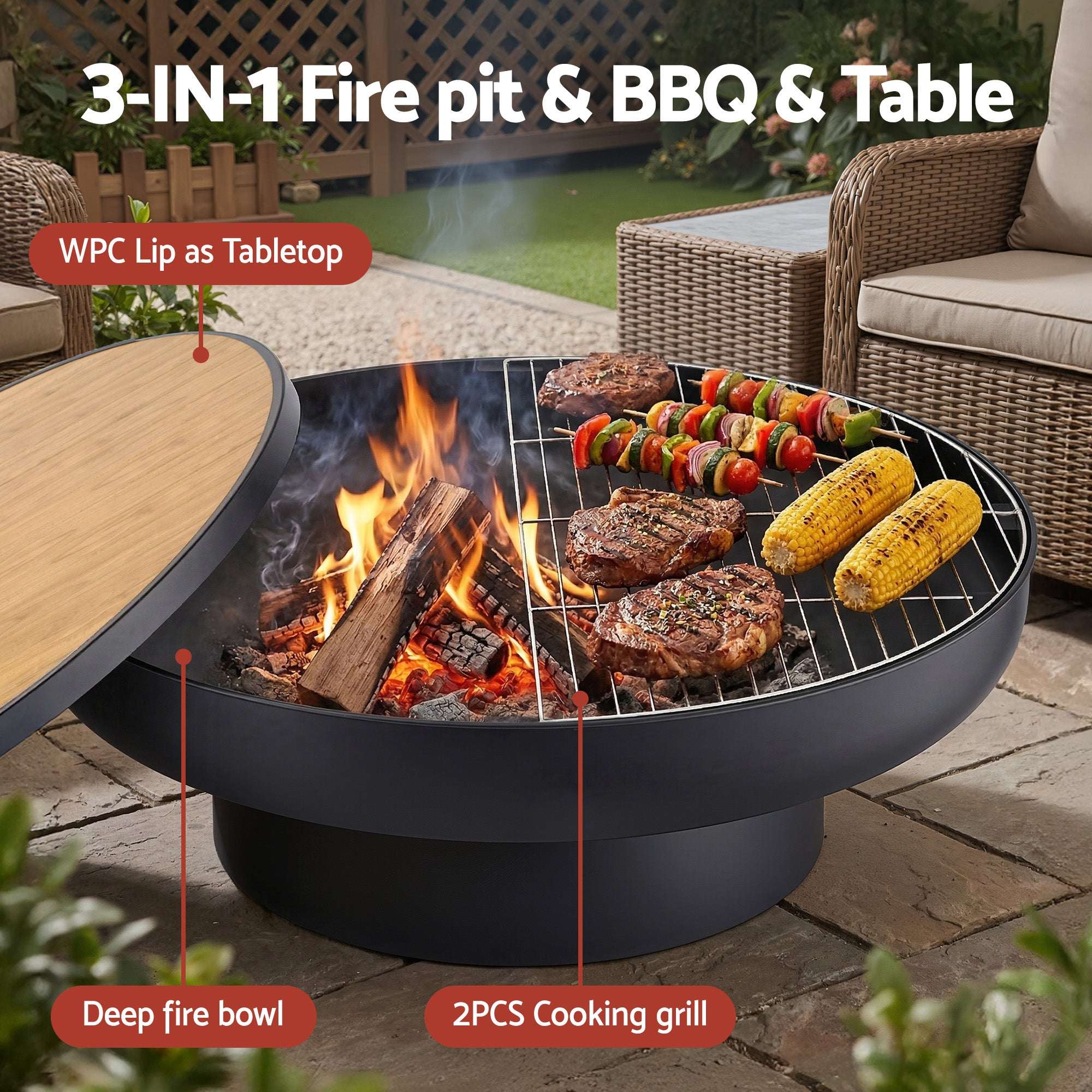 Grillz Fire Pit Grill Table for Patio & Camping