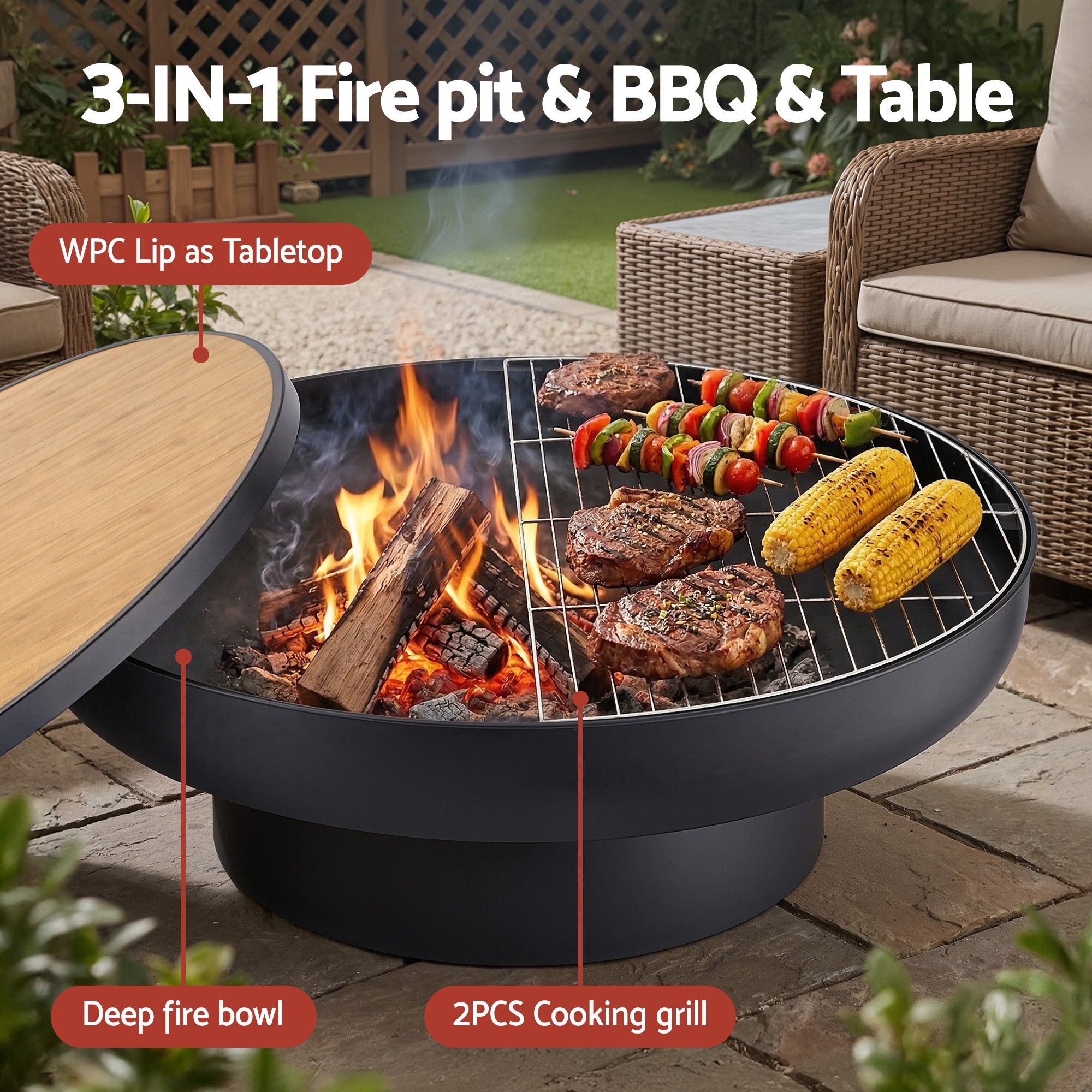 Grillz Fire Pit Grill Table for Patio & Camping