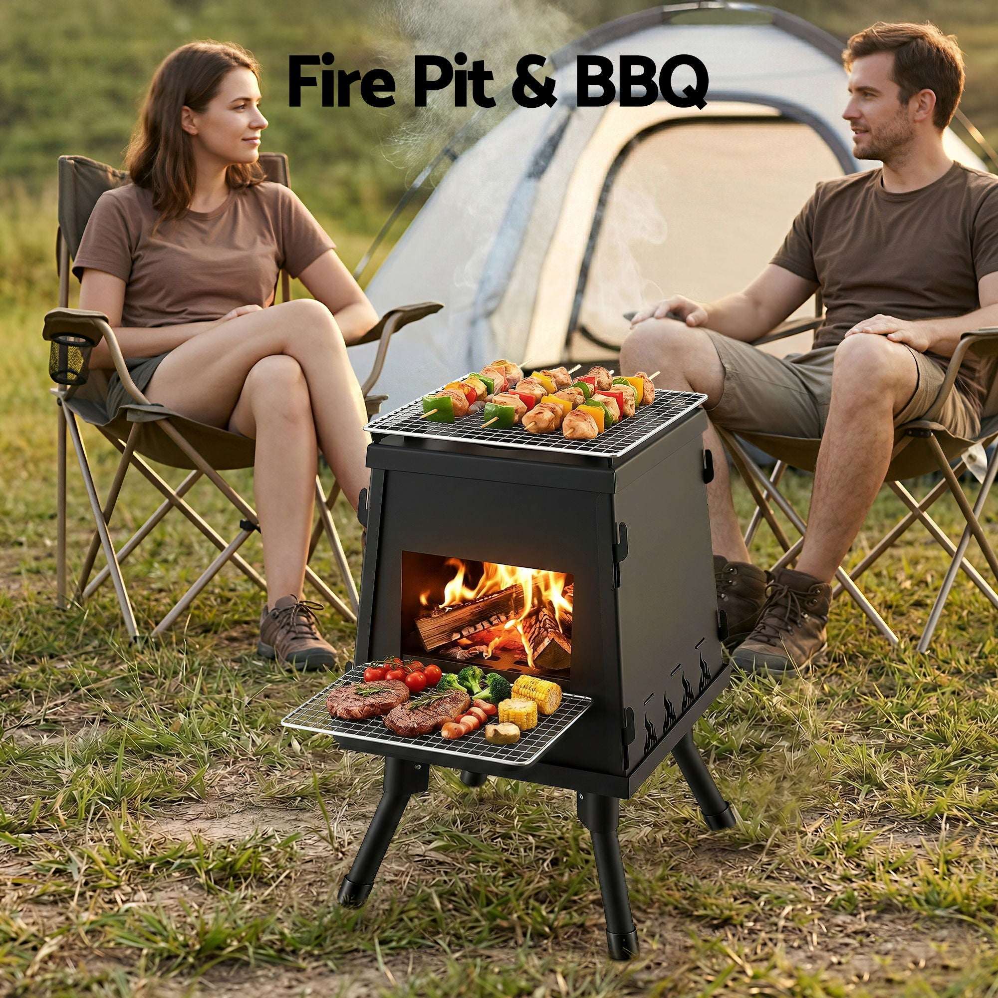 Grillz Metal Fire Pit BBQ Outdoor Camping Stove