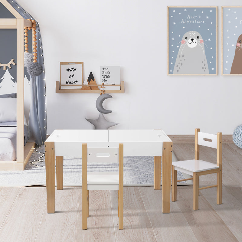 Keezi 3-Piece Kids Table & Chairs Set with Storage & Chalkboard