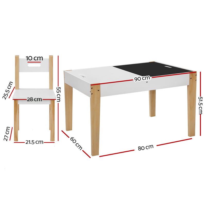 Keezi 3-Piece Kids Table & Chairs Set with Storage & Chalkboard