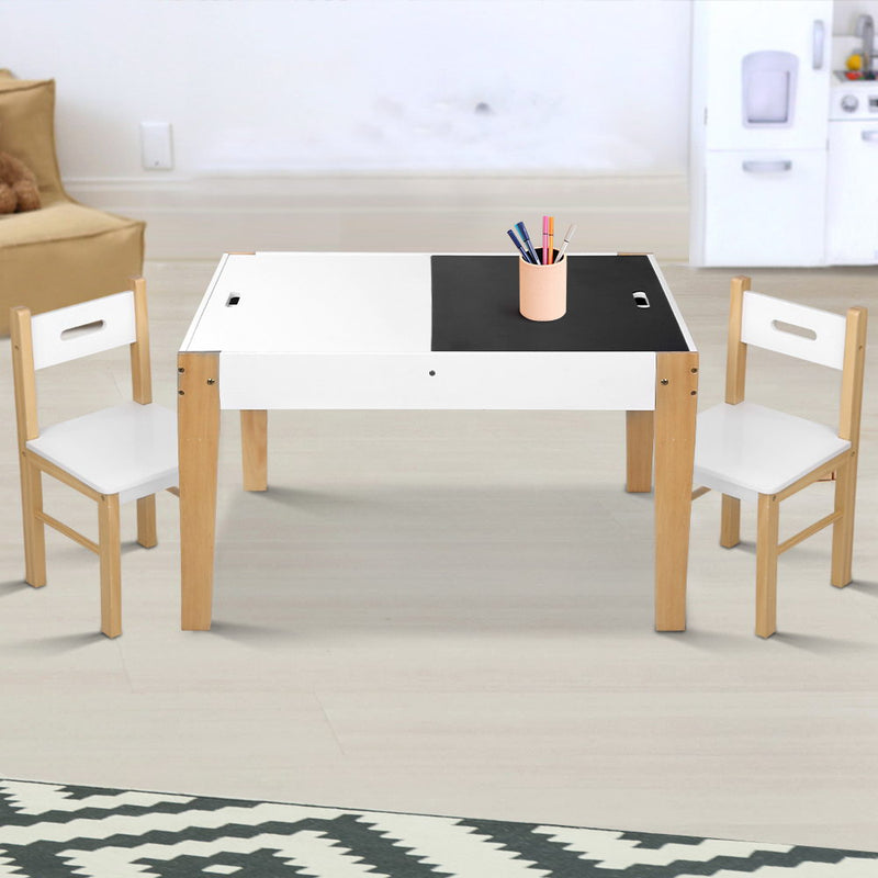 Keezi 3-Piece Kids Table & Chairs Set with Storage & Chalkboard
