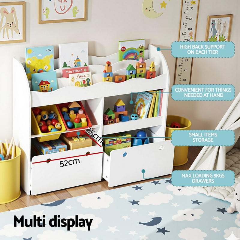 Keezi 3-Tier Kids Bookshelf & Toy Storage Organiser – White