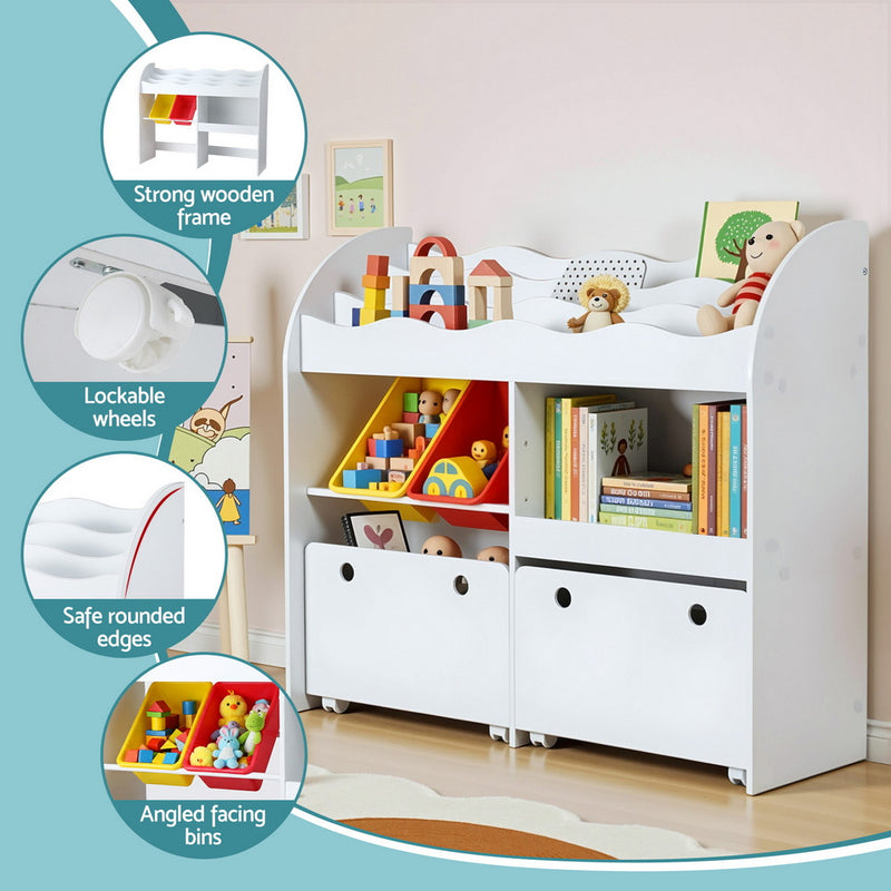 Keezi 3-Tier Kids Bookshelf & Toy Storage Organiser – White