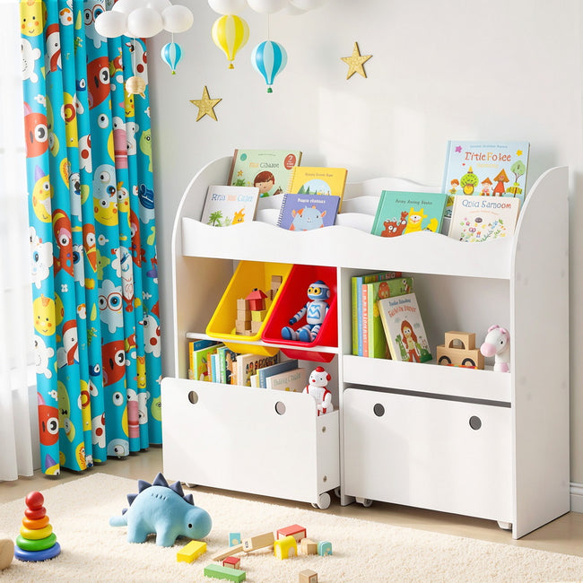 Keezi 3-Tier Kids Bookshelf & Toy Storage Organiser – White