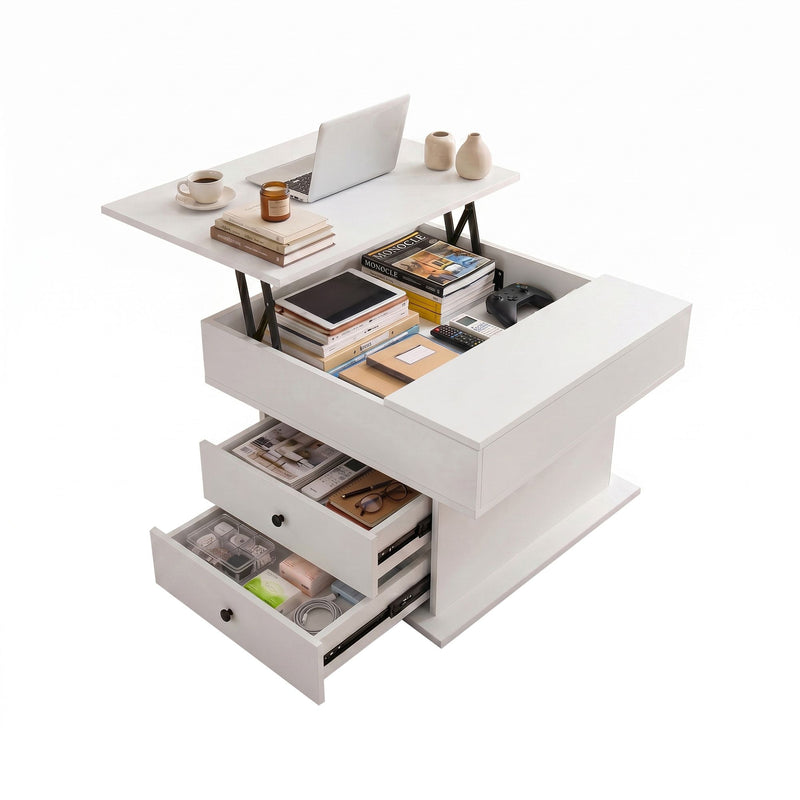 Artiss Lift Top Coffee Table with Rotating Top & Hidden Storage – White