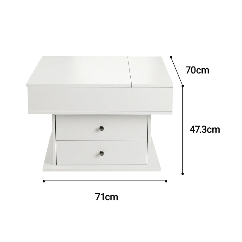 Artiss Lift Top Coffee Table with Rotating Top & Hidden Storage – White