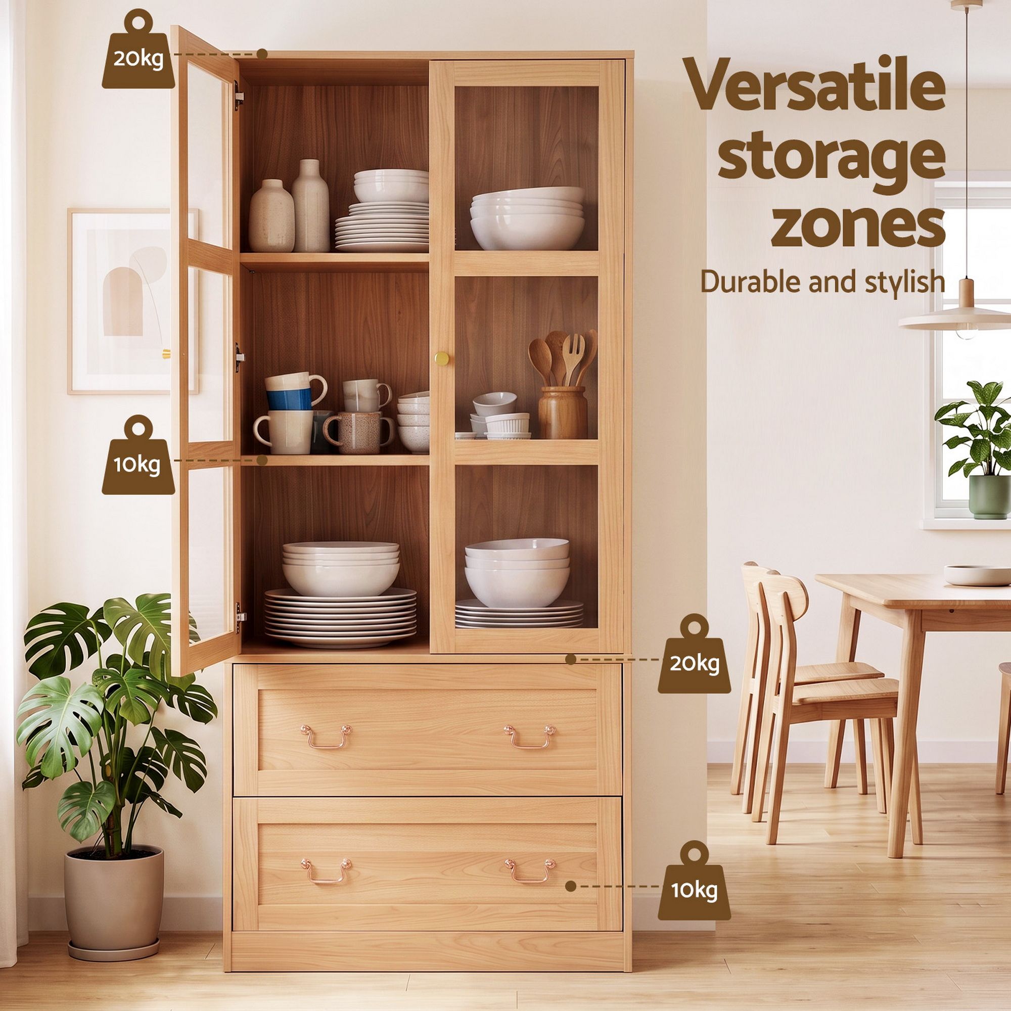 Artiss Buffet Sideboard Cabinet Set of 2 with Hutch 180cm Wood