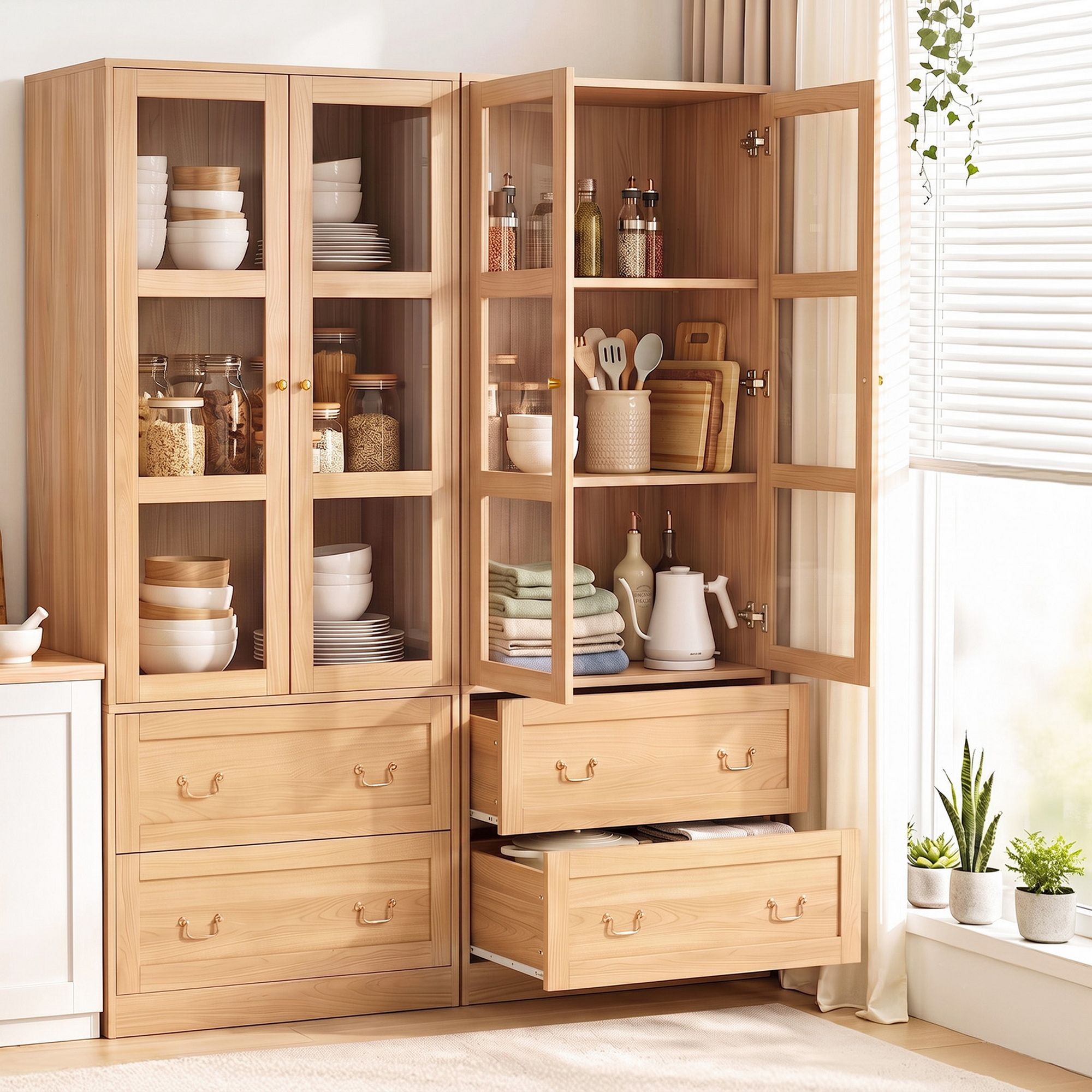 Artiss Buffet Sideboard Cabinet Set of 2 with Hutch 180cm Wood