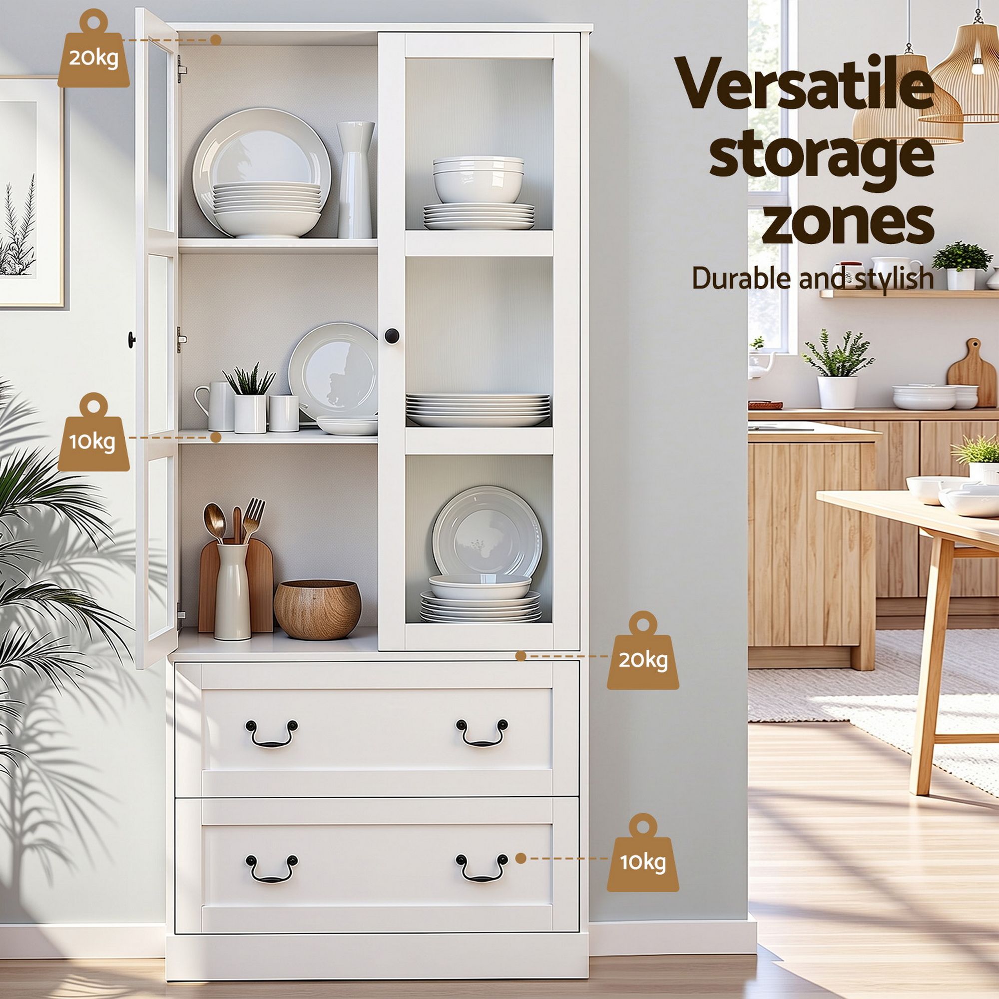 Artiss 180cm Buffet Sideboard Cabinet with Hutch White