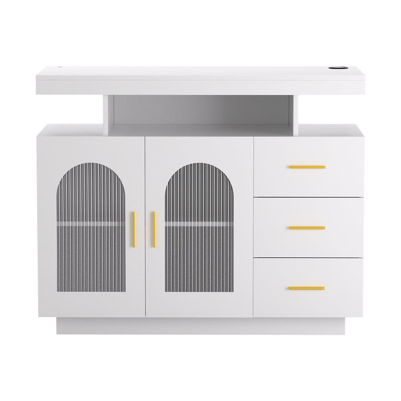 White Buffet Sideboard with Clear Doors & Drawers