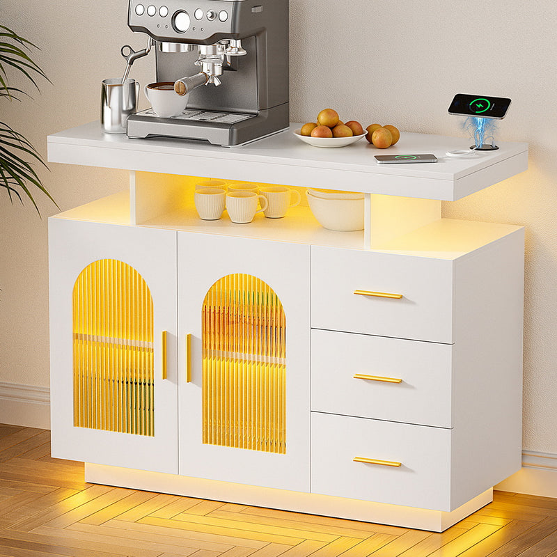 White Buffet Sideboard with Clear Doors & Drawers
