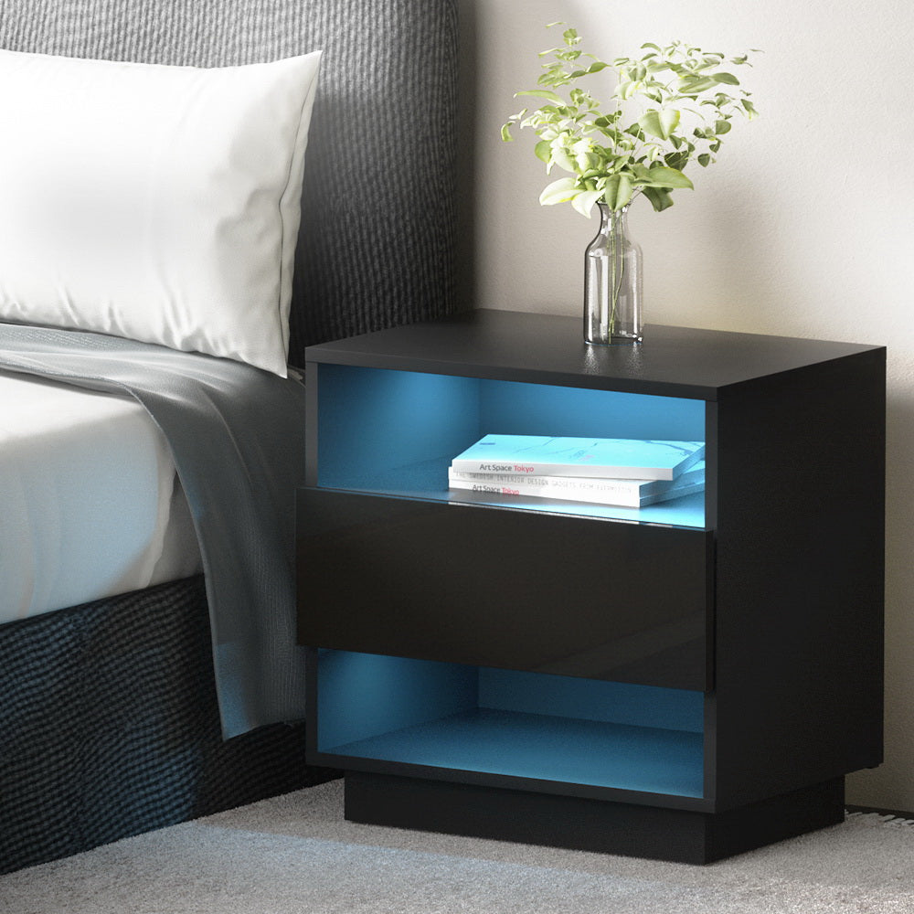 Bedside Table with 2 Shelves - HANA Black