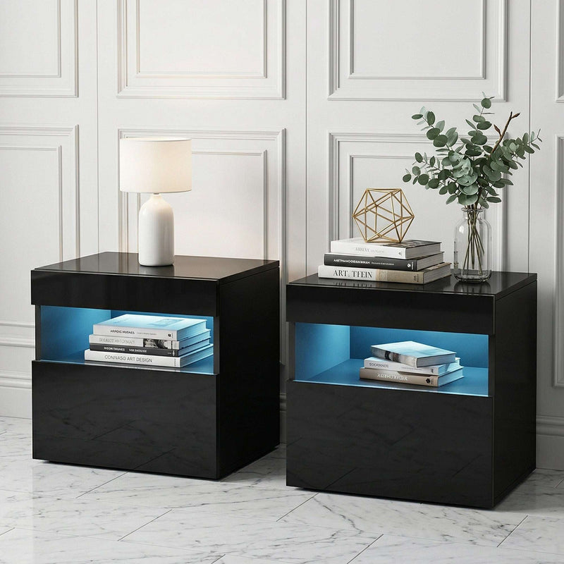 Artiss 2x LED Bedside Tables – HERES Black