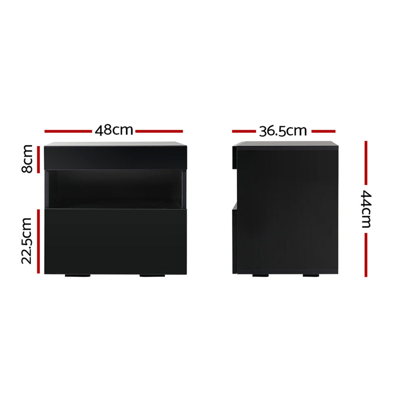 Artiss 2x LED Bedside Tables – HERES Black