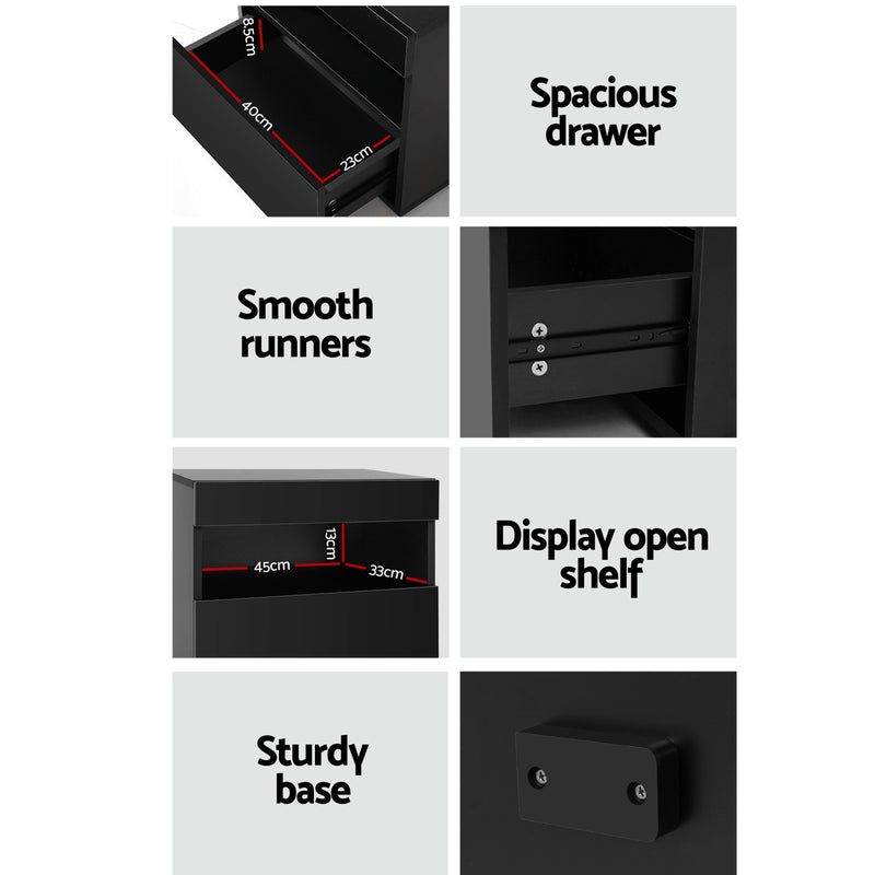 Artiss 2x LED Bedside Tables – HERES Black