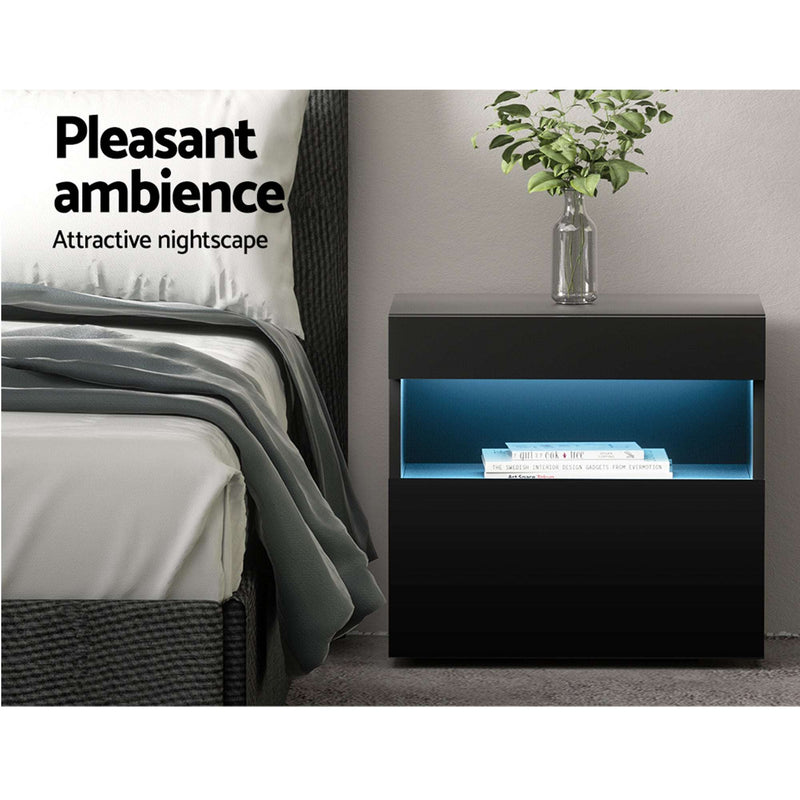 Artiss 2x LED Bedside Tables – HERES Black