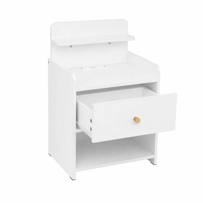 Artiss Bedside Table with Charging Station – White
