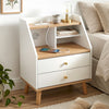 Artiss Bedside Table with Charging Station – White & Pine