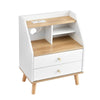 Artiss Bedside Table with Charging Station – White & Pine