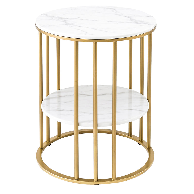 Round 2-Tier Marble Coffee Table – White & Gold