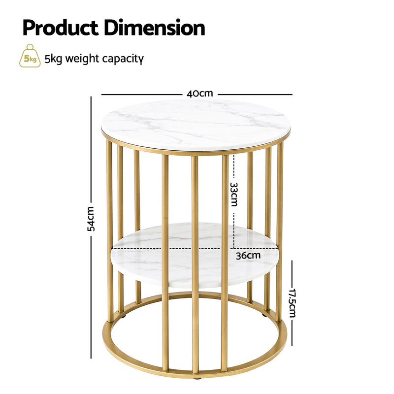 Round 2-Tier Marble Coffee Table – White & Gold