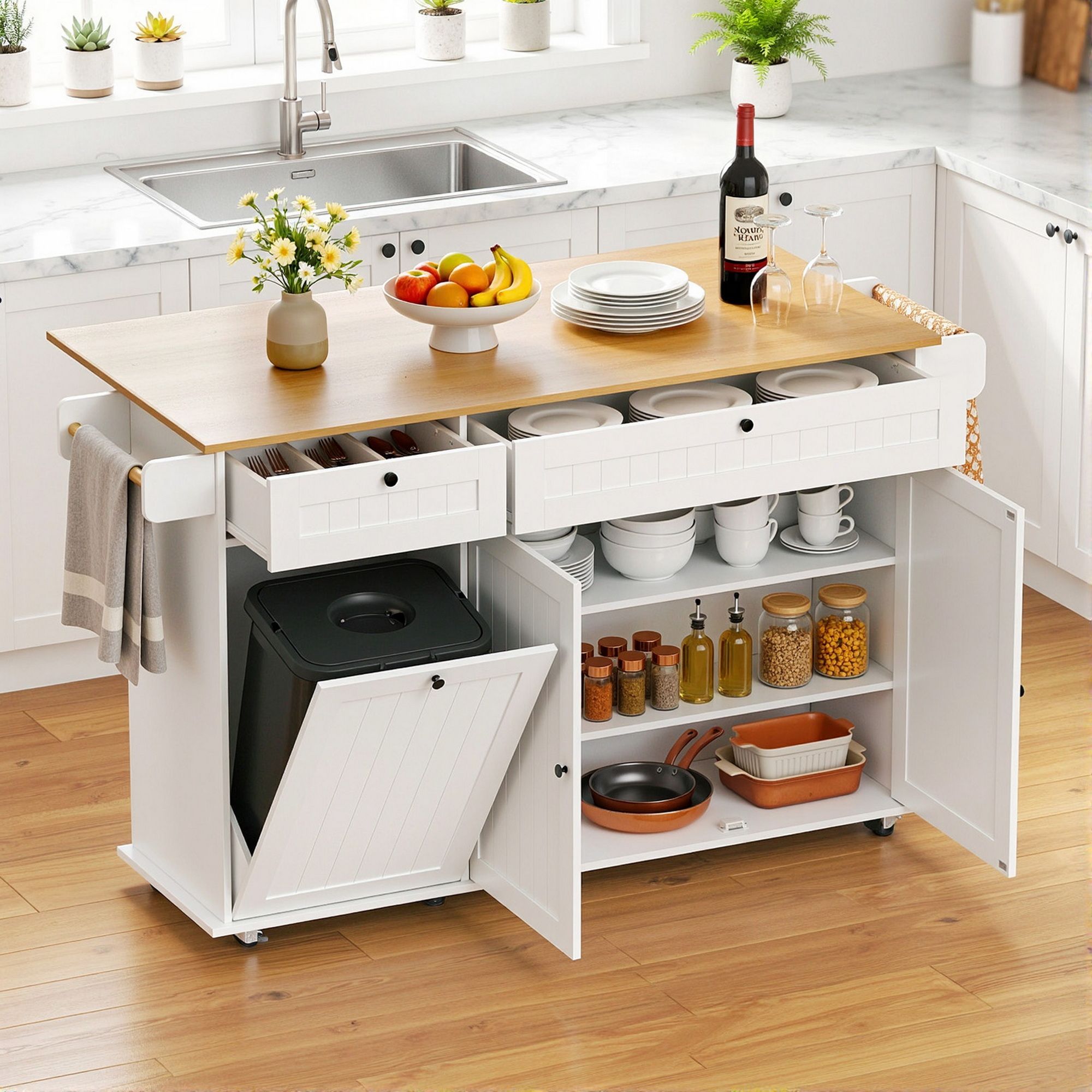 Kitchen Island Storage Cabinet 150cm White