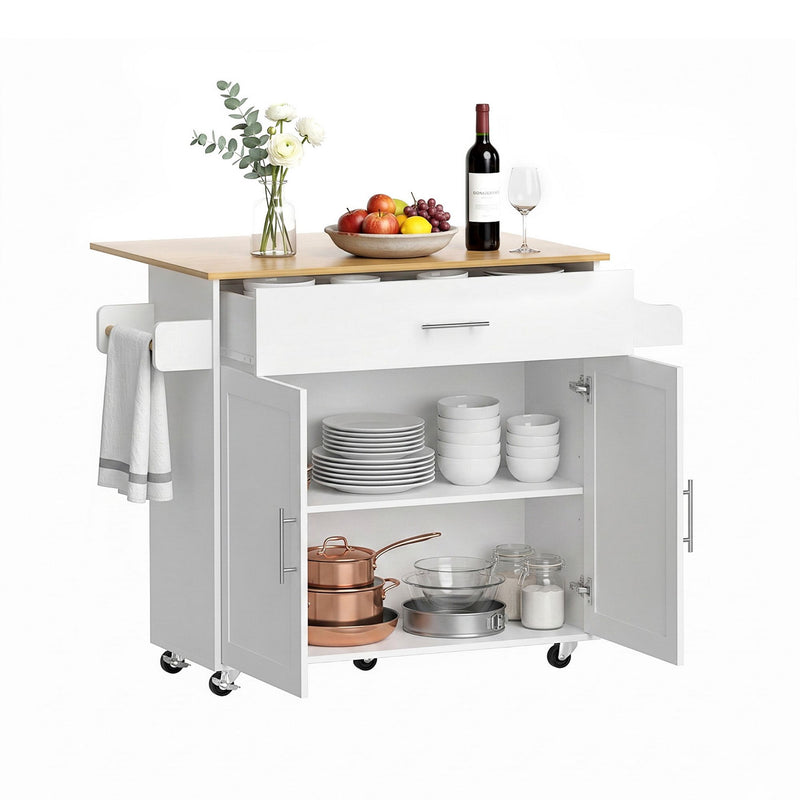 Kitchen Island Trolley Cabinet 90cm White