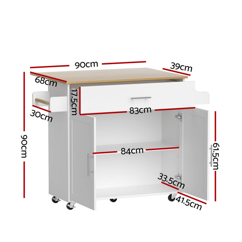 Kitchen Island Trolley Cabinet 90cm White