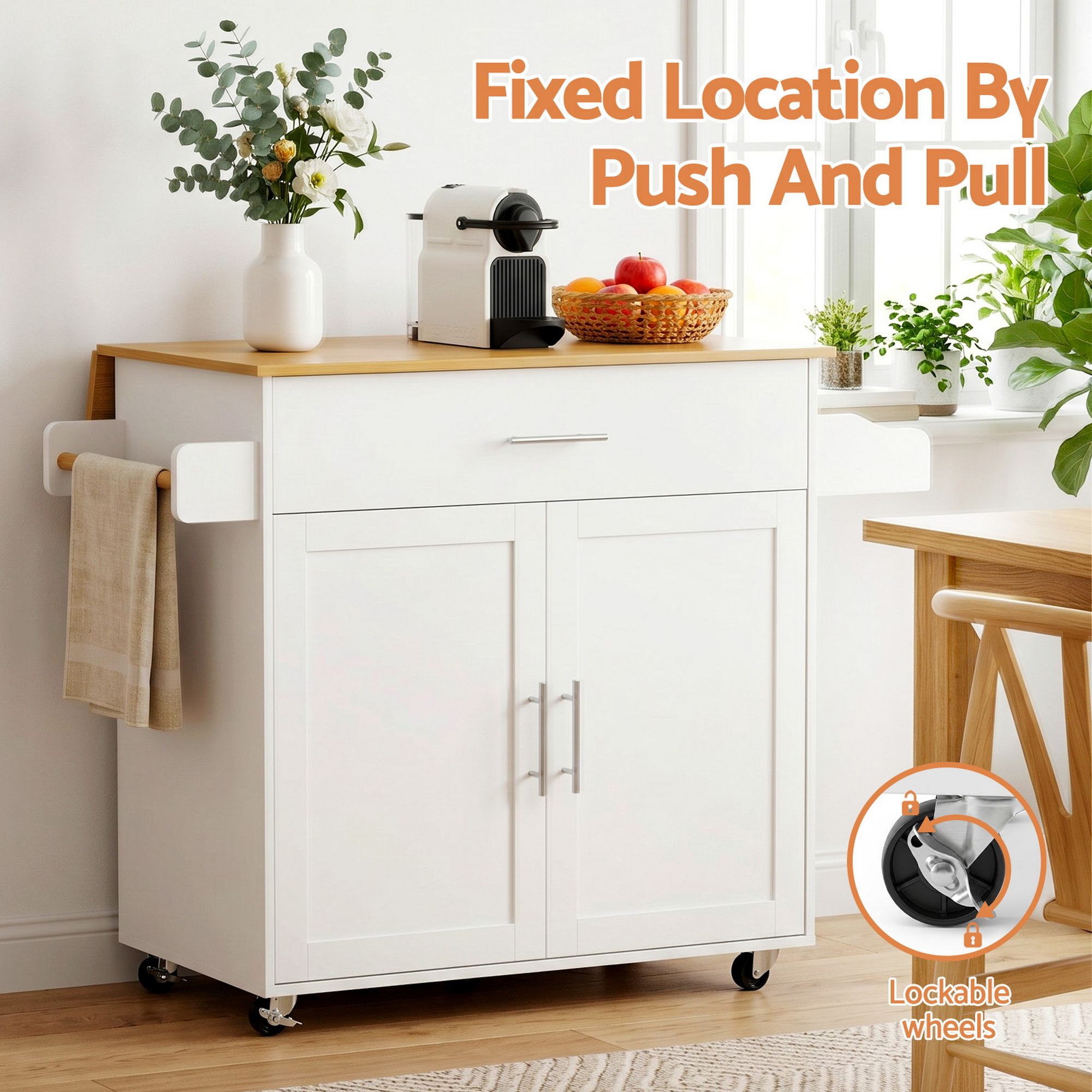 Kitchen Island Trolley Cabinet 90cm White