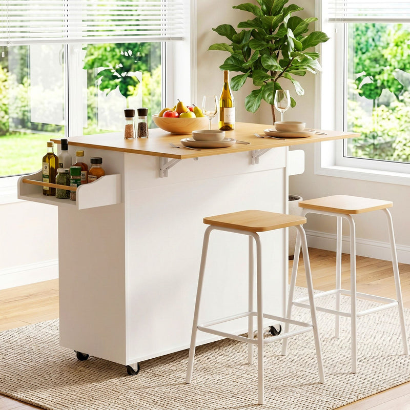 Kitchen Island Trolley Cabinet 90cm White