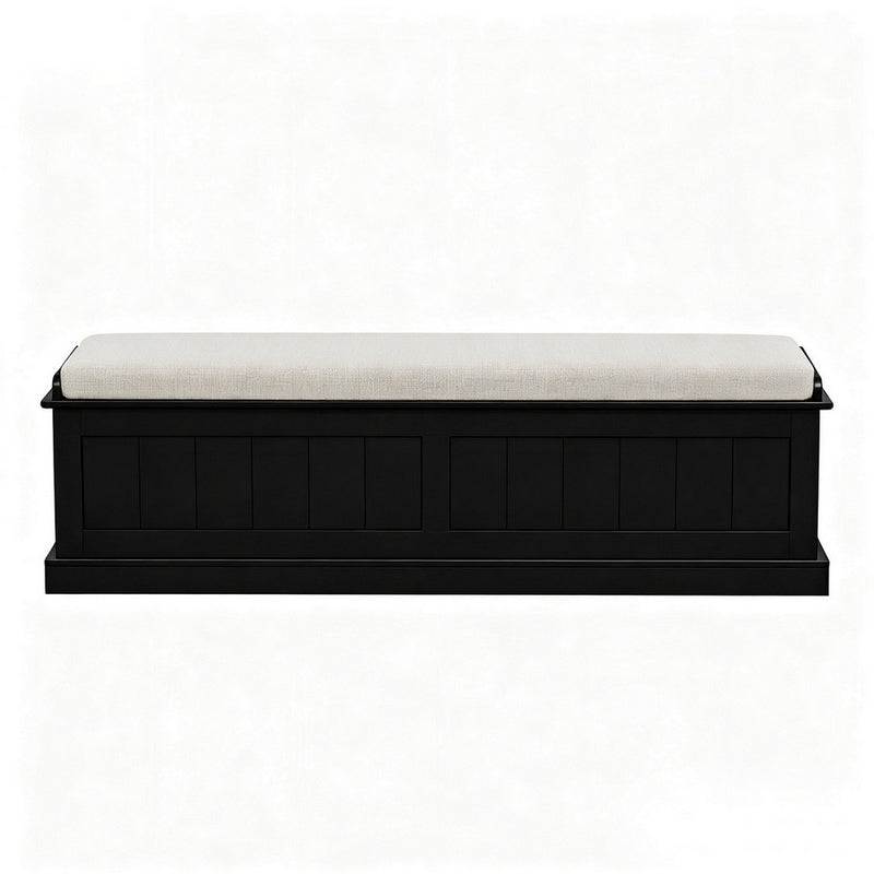 140cm Black Storage Ottoman – Fluted Design