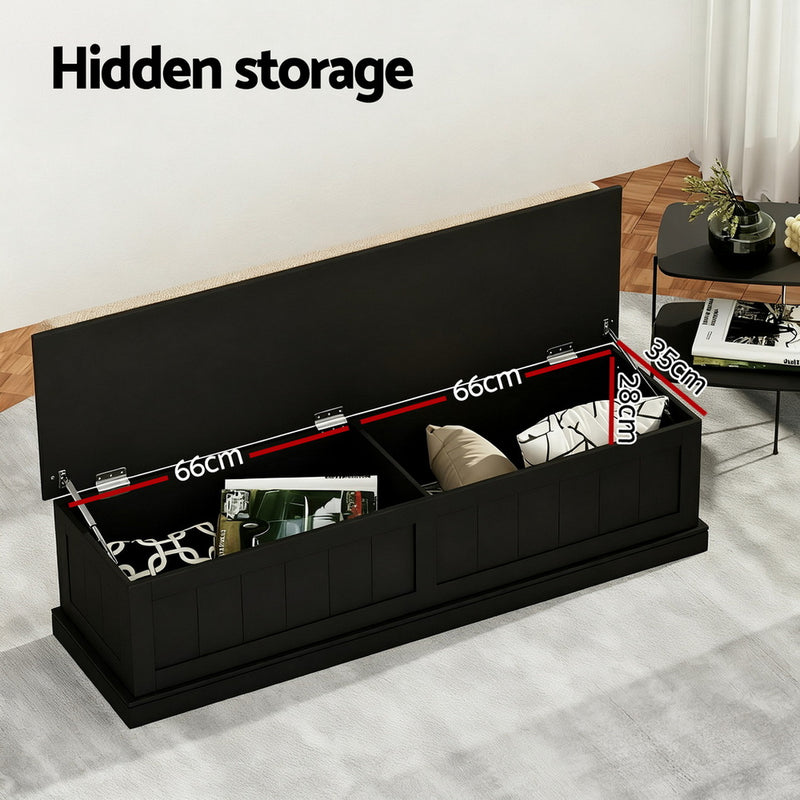 140cm Black Storage Ottoman – Fluted Design