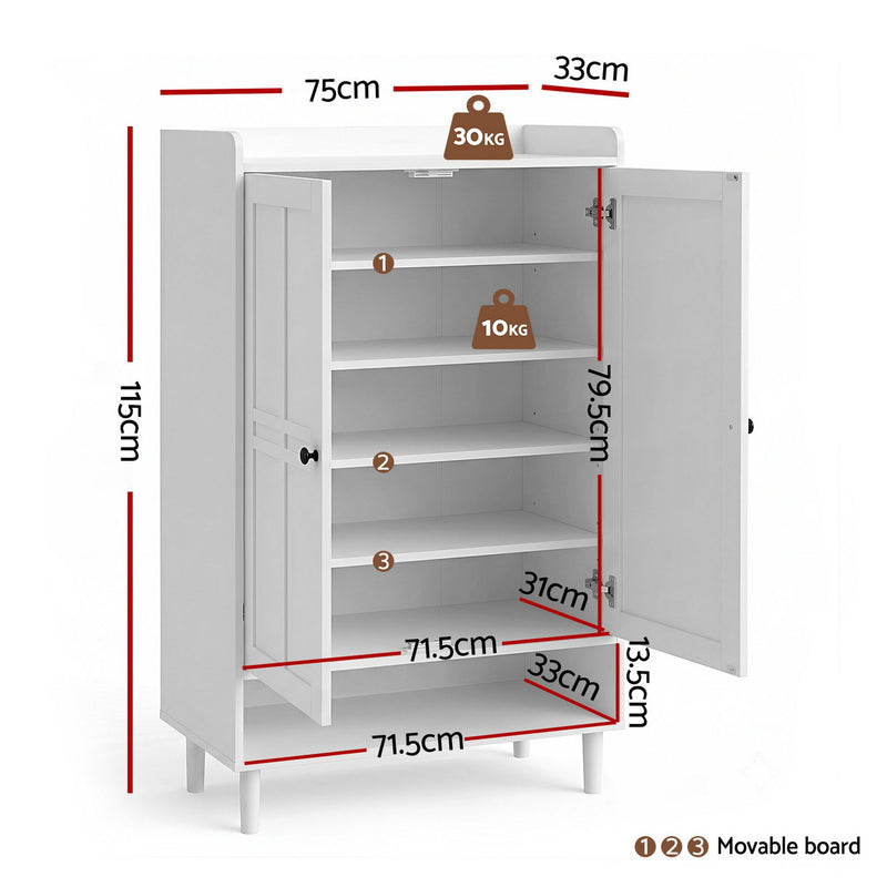 Artiss Shoe Rack Cabinet with Adjustable Shelves – White