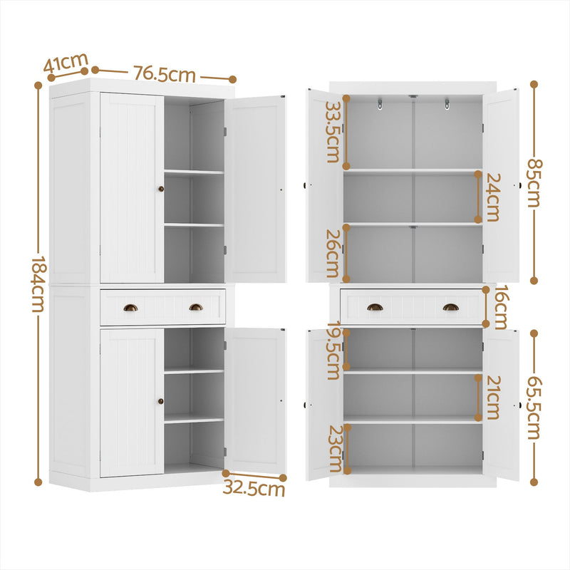 Artiss 2x Storage Cabinet 6-Tier Pantry Cupboard with Drawer - White