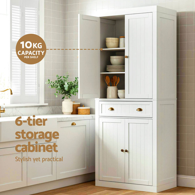Artiss 2x Storage Cabinet 6-Tier Pantry Cupboard with Drawer - White