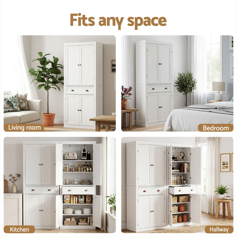 Artiss 2x Storage Cabinet 6-Tier Pantry Cupboard with Drawer - White