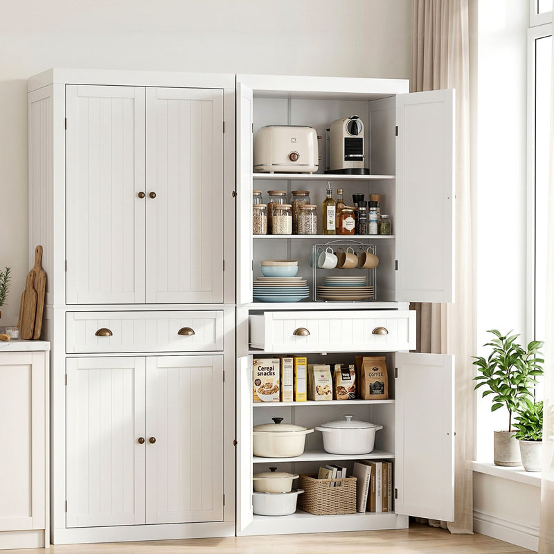 Artiss 2x Storage Cabinet 6-Tier Pantry Cupboard with Drawer - White