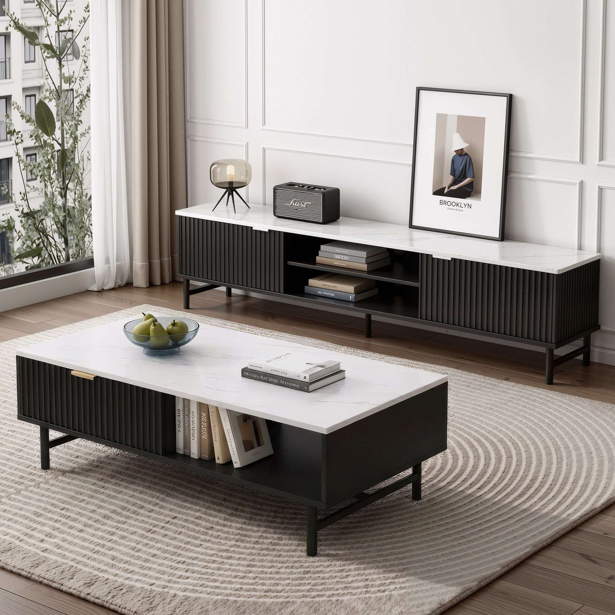 Artiss TV Unit & Coffee Table Set – Black
