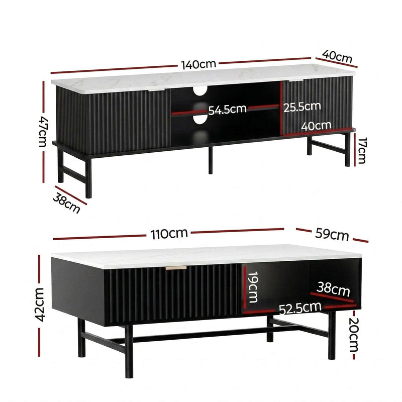 Artiss TV Unit & Coffee Table Set – Black