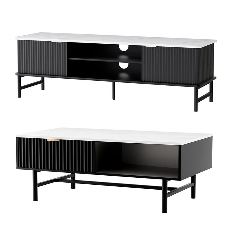 Artiss TV Unit & Coffee Table Set – Black